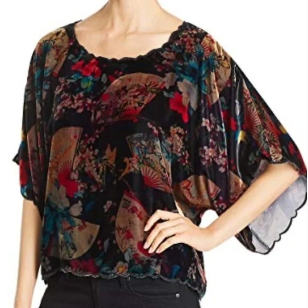Johnny Was Multicolor Velvet Floral Embroidered Blouse - Picture 15 of 15